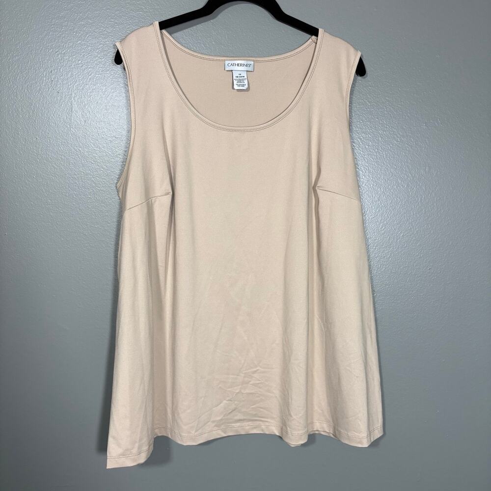 Catherines Beige Minimalist Sleeveless Shell Blouse - Women's Plus Size 1X 18/20